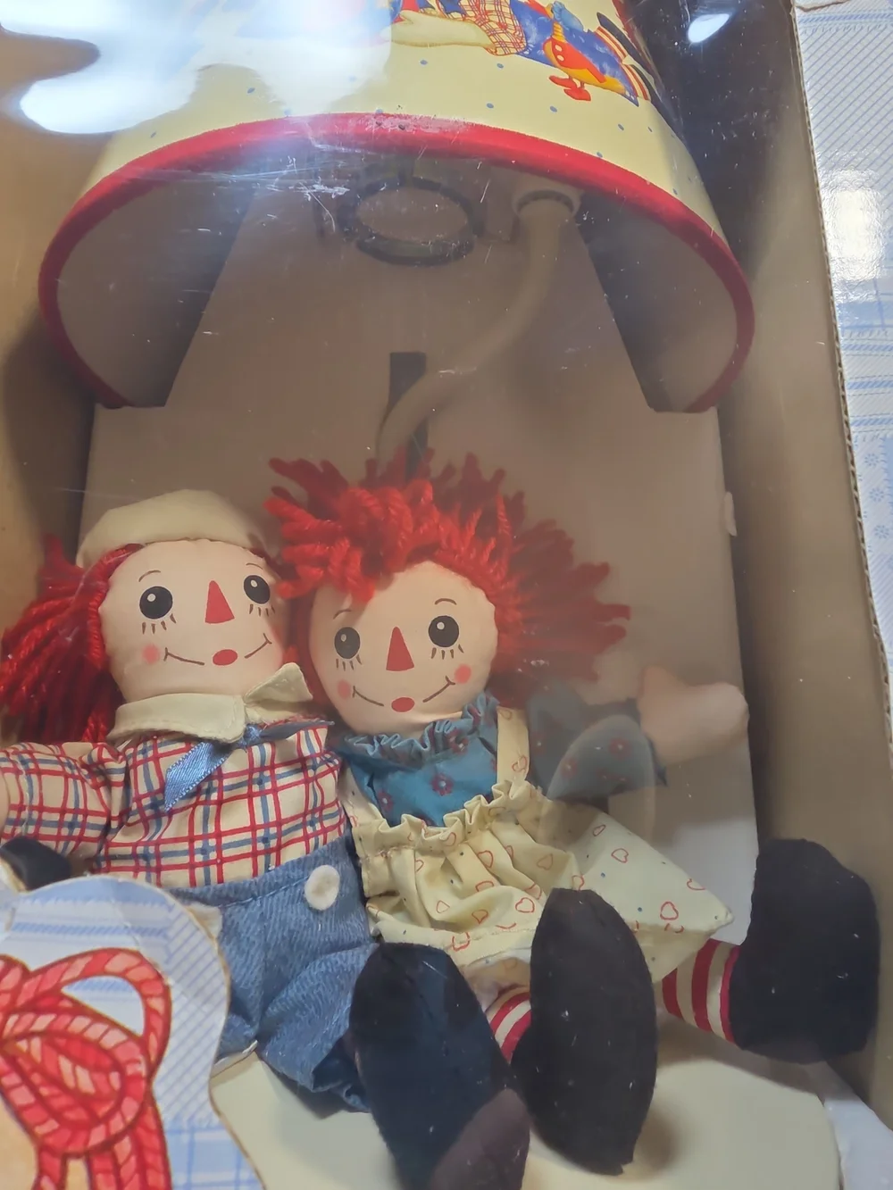 Raggedy Ann & Andy Nursery Lamp w/ Plush Dolls NIB Vintage